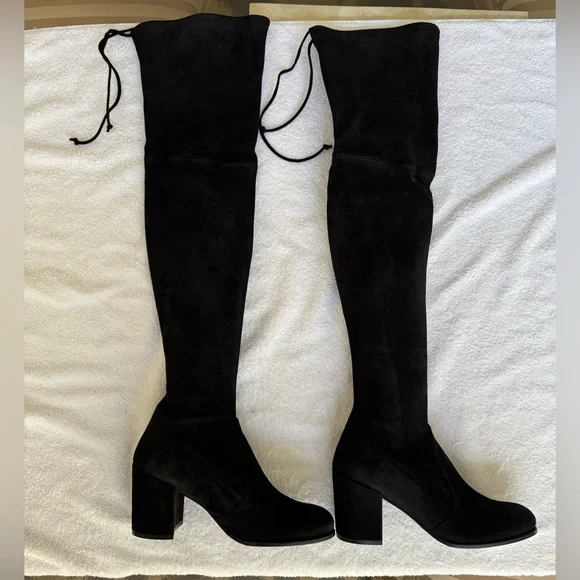 Stuart Weitzman Tieland Over-The-Knee Black Suede Boots - Picture 4 of 11
